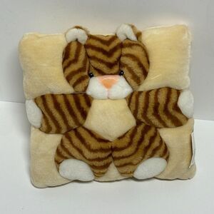 Vintage TWIE Brown Tabby Cat Plush Animal Square Pillow Angel Toy‎ Corp 1998